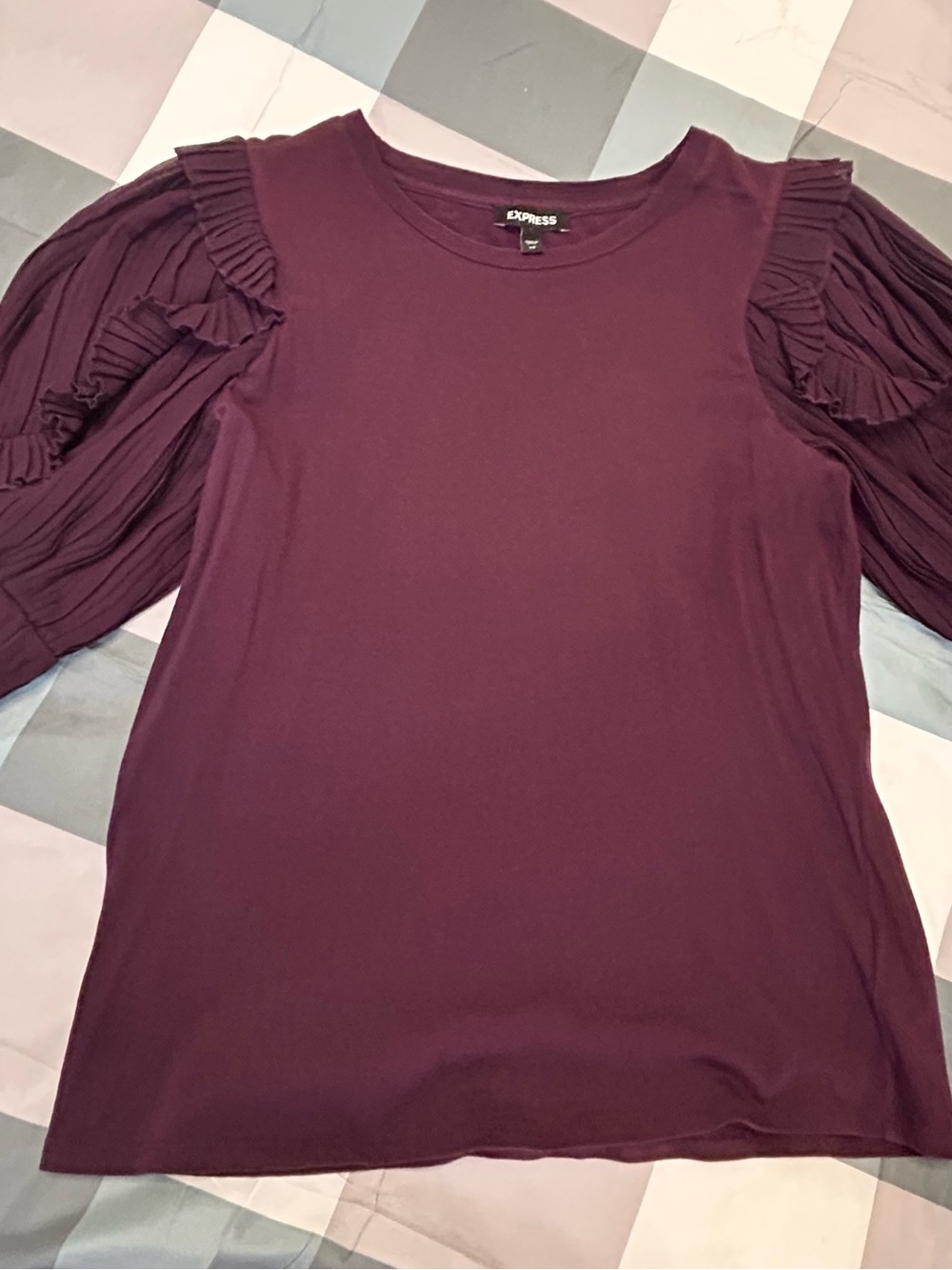 Express Women's Plum Ruffle Detail Long Sleeve Top